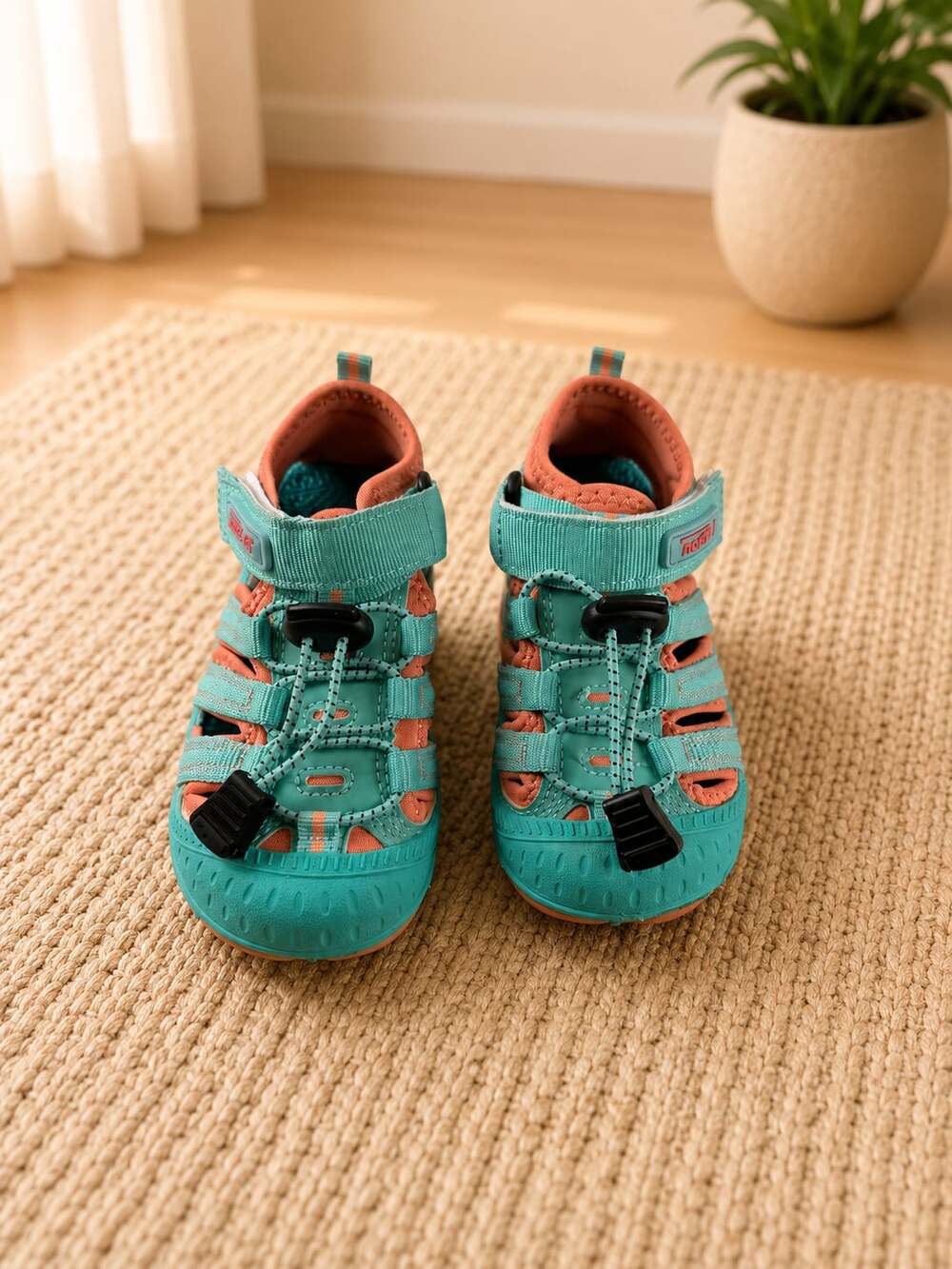 NORTIV 8 Kids Closed Toe Outdoor Sandals Youth 9 Aqua Coral Water Shoes Trail